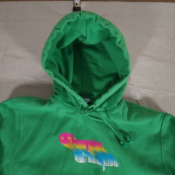 Champion Reverse Weave Oversized Green Neon Logo Hoodie Mens Medium Adult - Picture 10 of 16